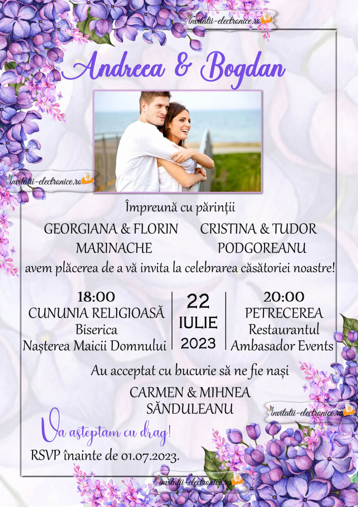 Invitatii de nunta cu liliac