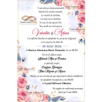 Invitatie de nunta cu flori si verighete