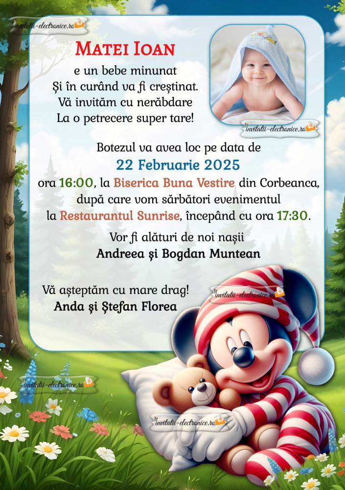 Invitație la botez cu Mickey Mouse 