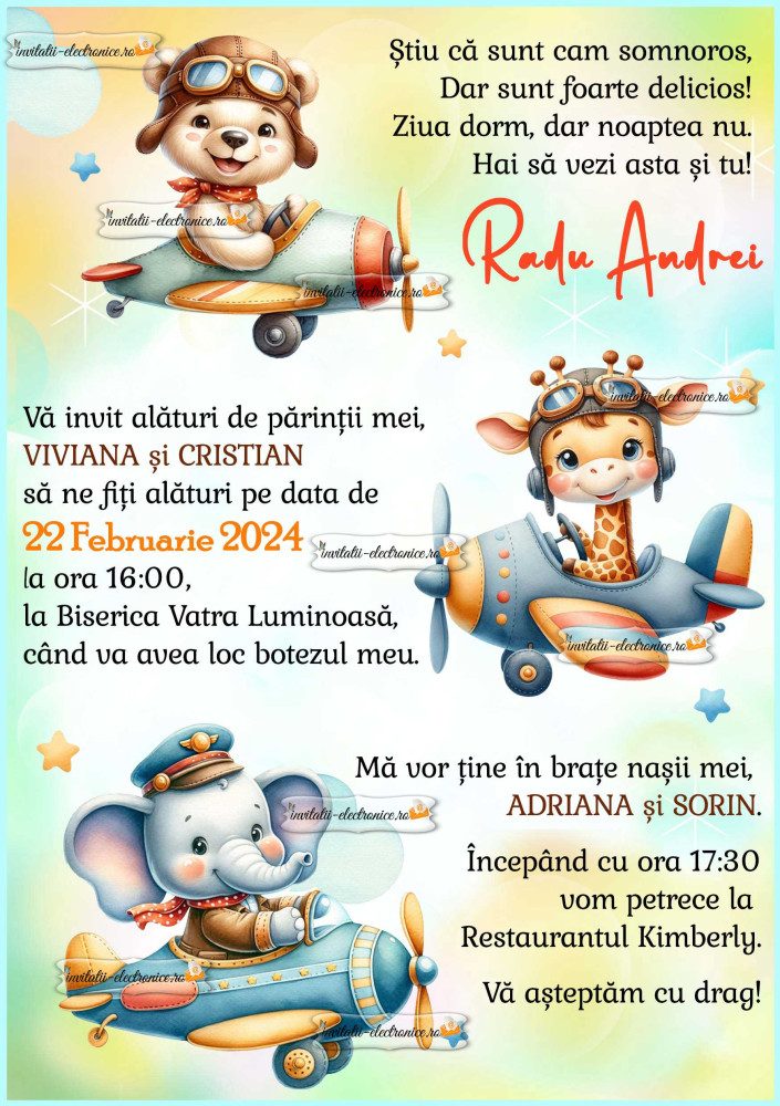 Invitatie de botez aviator