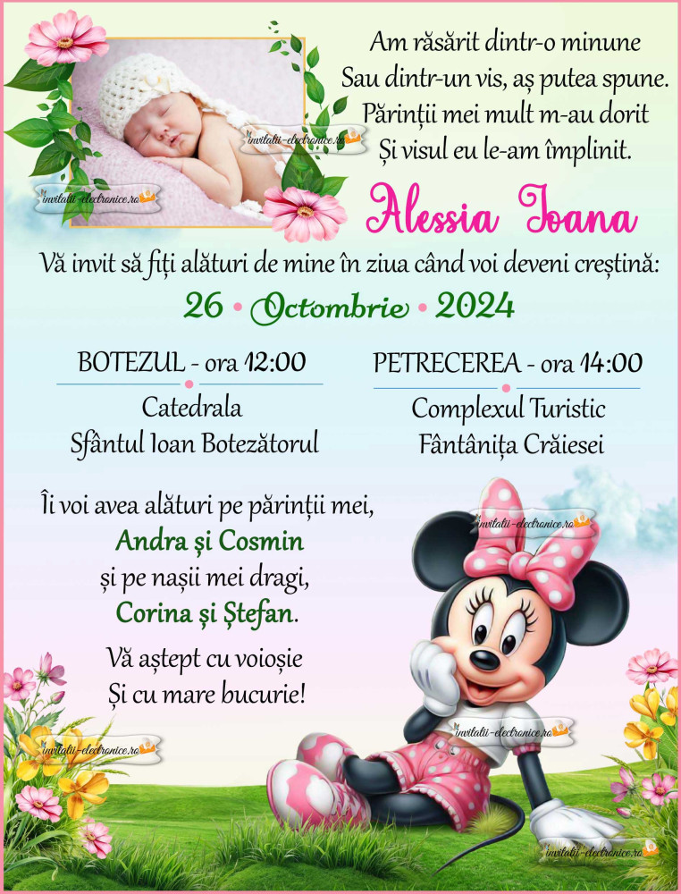 Invitatie de botez cu Minnie Mouse