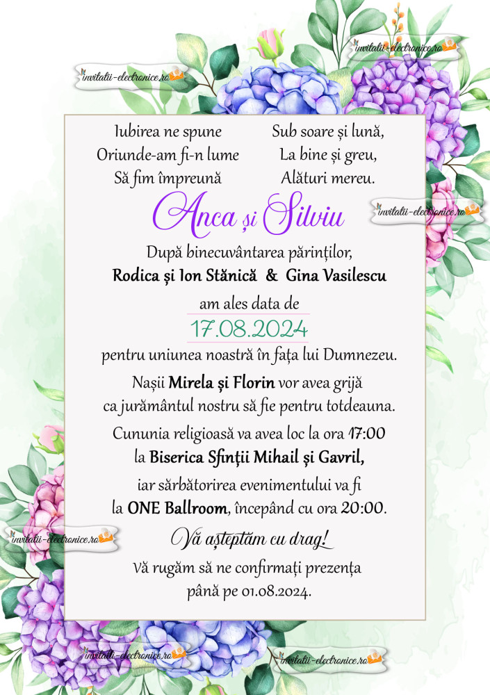 Invitatie digitala de nunta cu flori