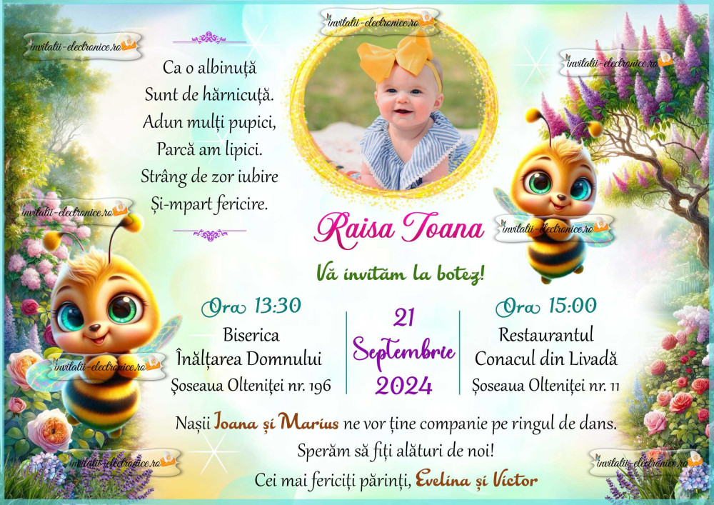 Invitatie de botez cu albinute