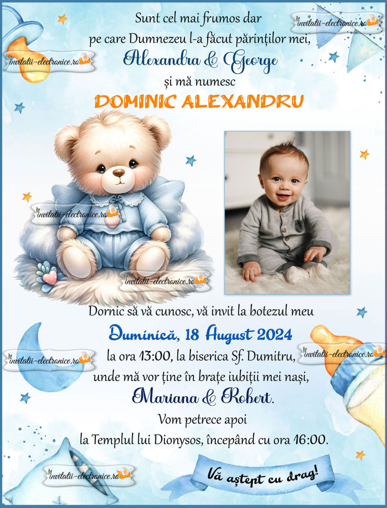 Invitatie botez cu ursulet