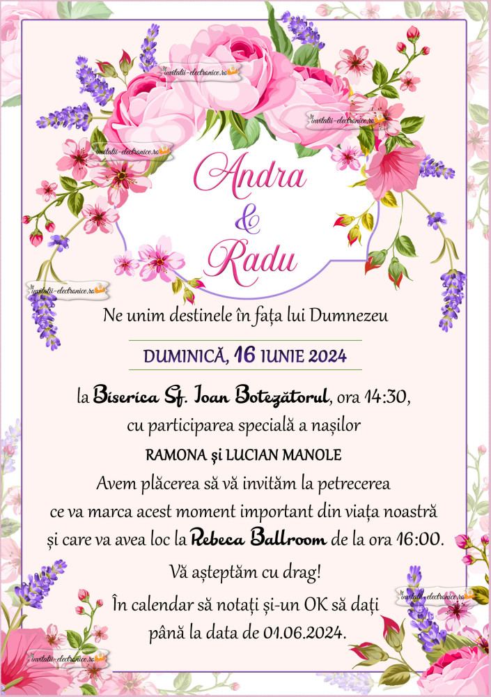 Invitatie nunta digitala cu flori