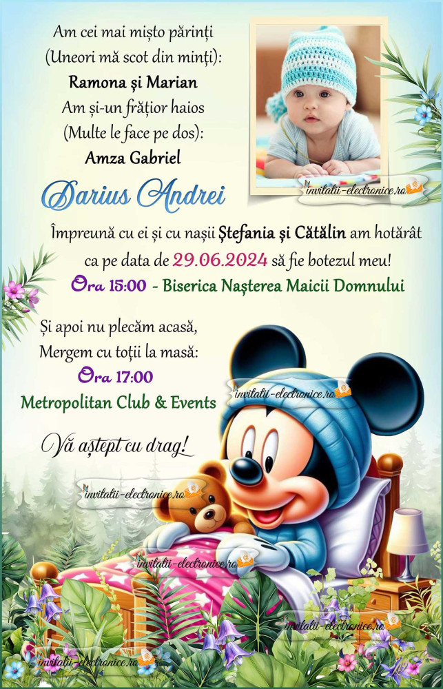 Invitatie de botez cu Mickey Mouse