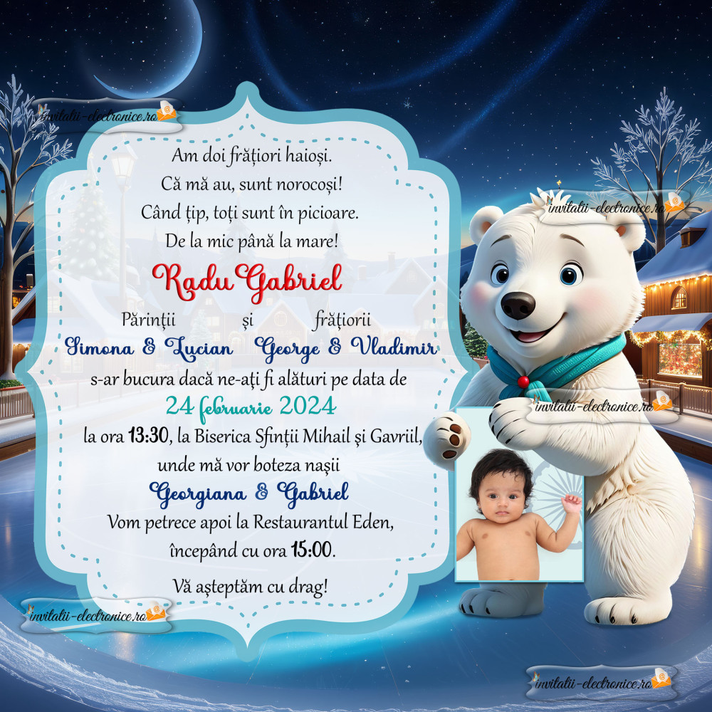 Invitatie de botez cu ursulet 