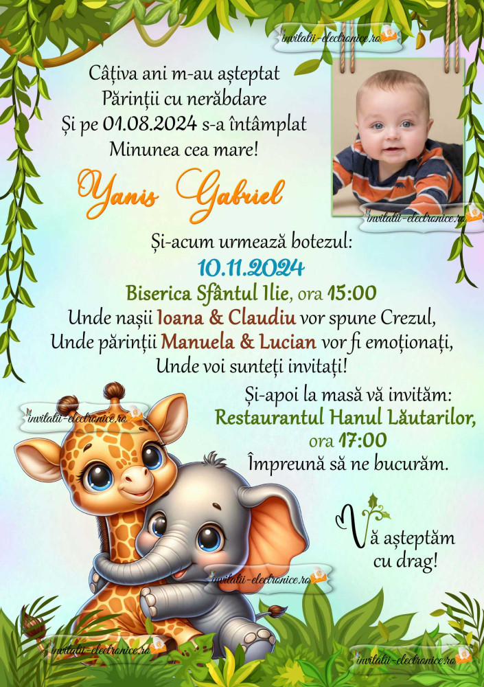 Invitatie de botez cu animale 