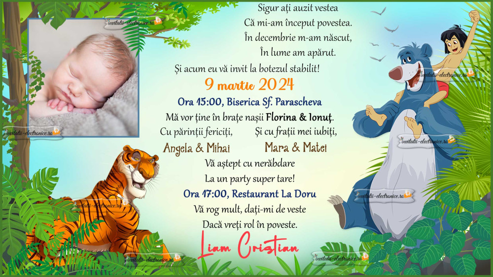 Invitatie de botez - tema Cartea Junglei