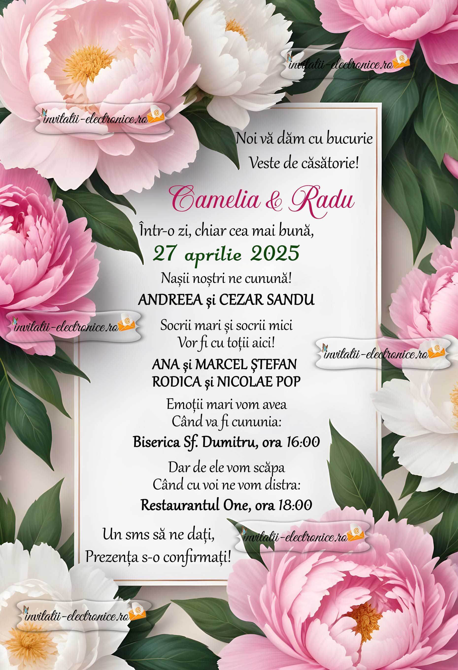 Invitatie de nunta de trimis pe e-mail, facebook, whatsApp