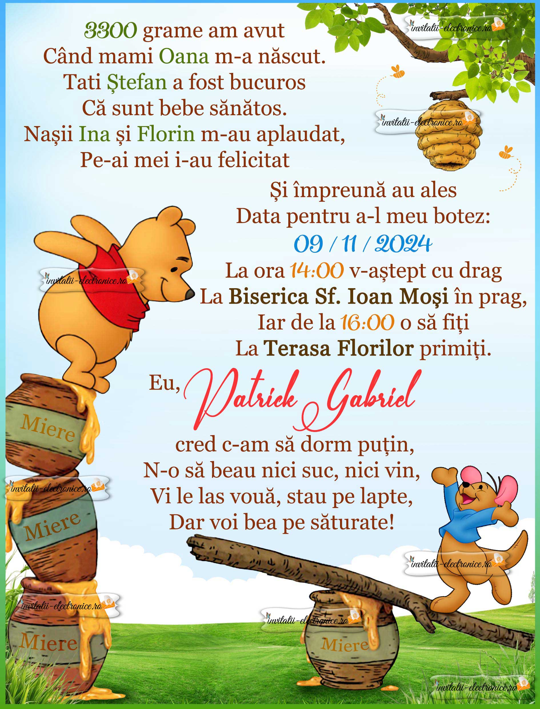 Invitatie de botez cu Winnie the Pooh