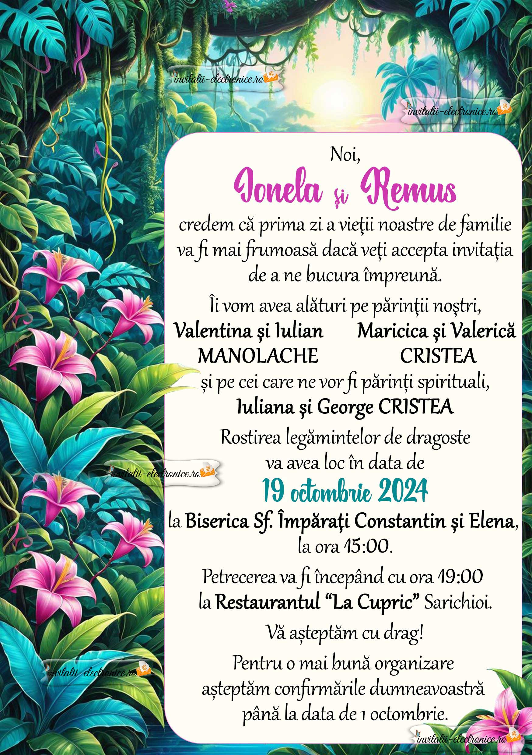 Invitatie la nunta cu fundal jungla