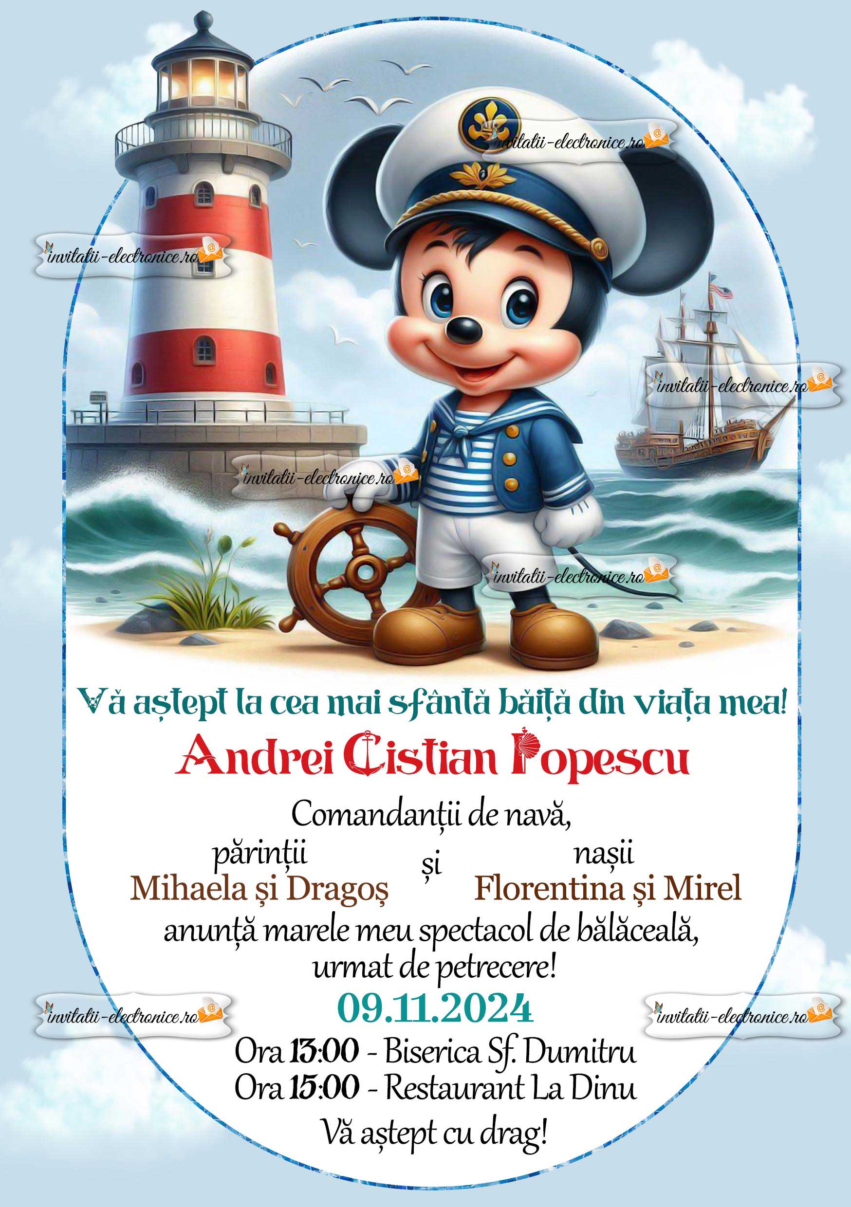 Invitatie la botez cu Mickey marinar