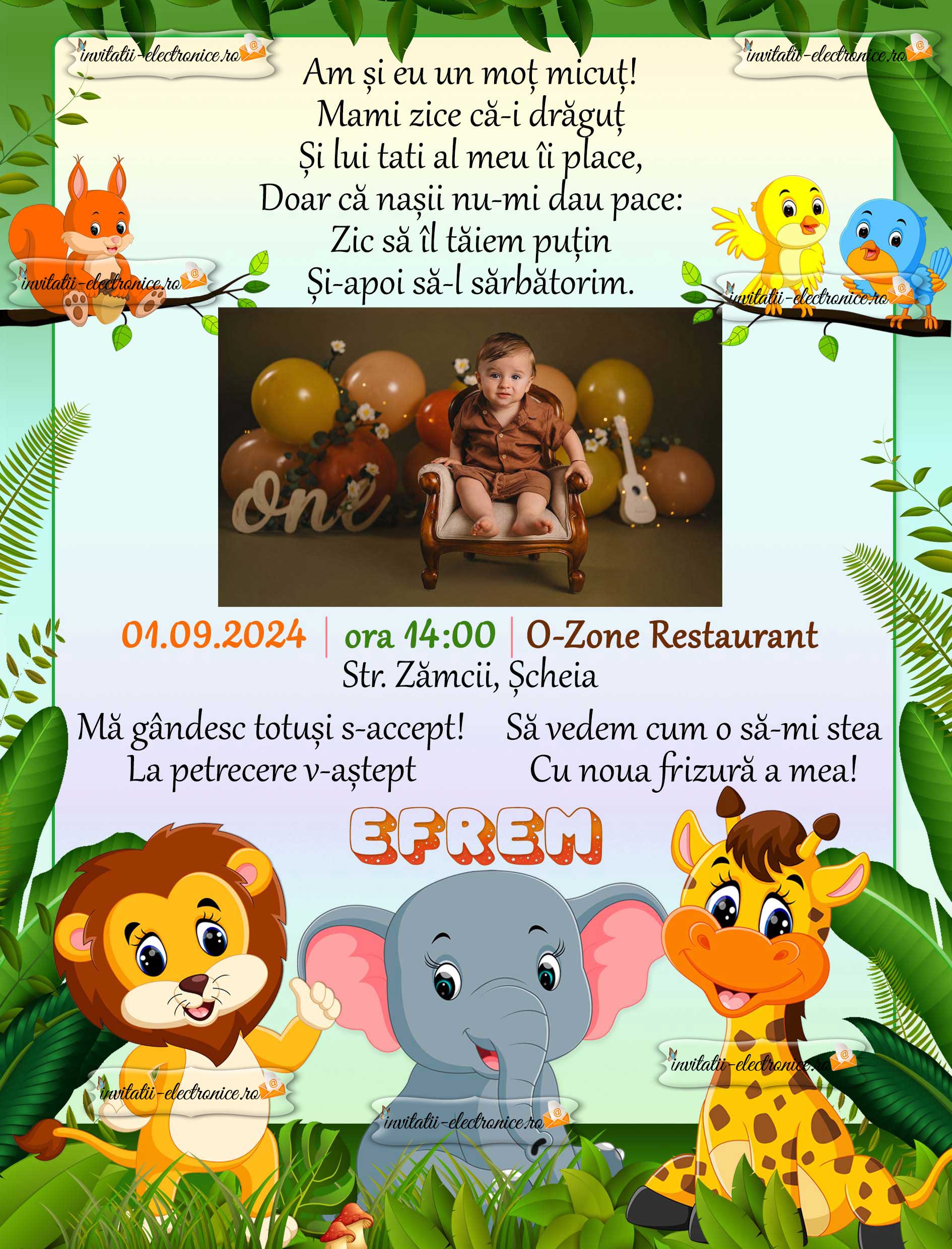 Invitatie electronica cu animale din jungla