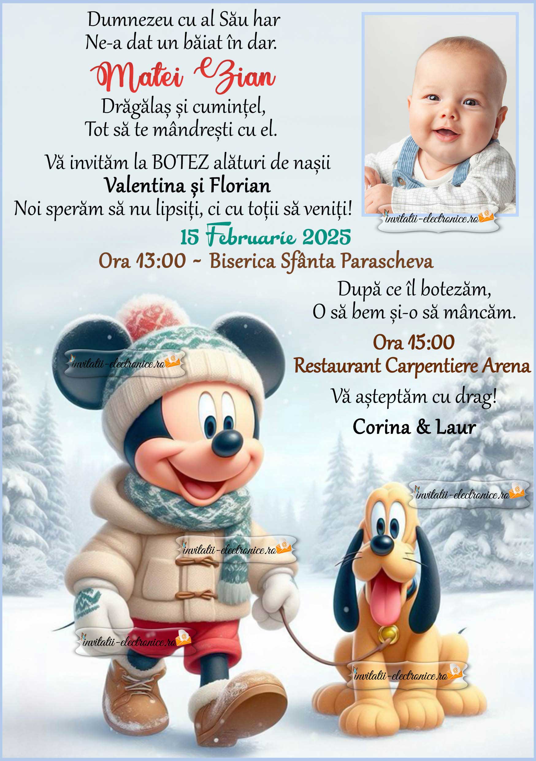 Invitatie de botez cu Mickey si Pluto