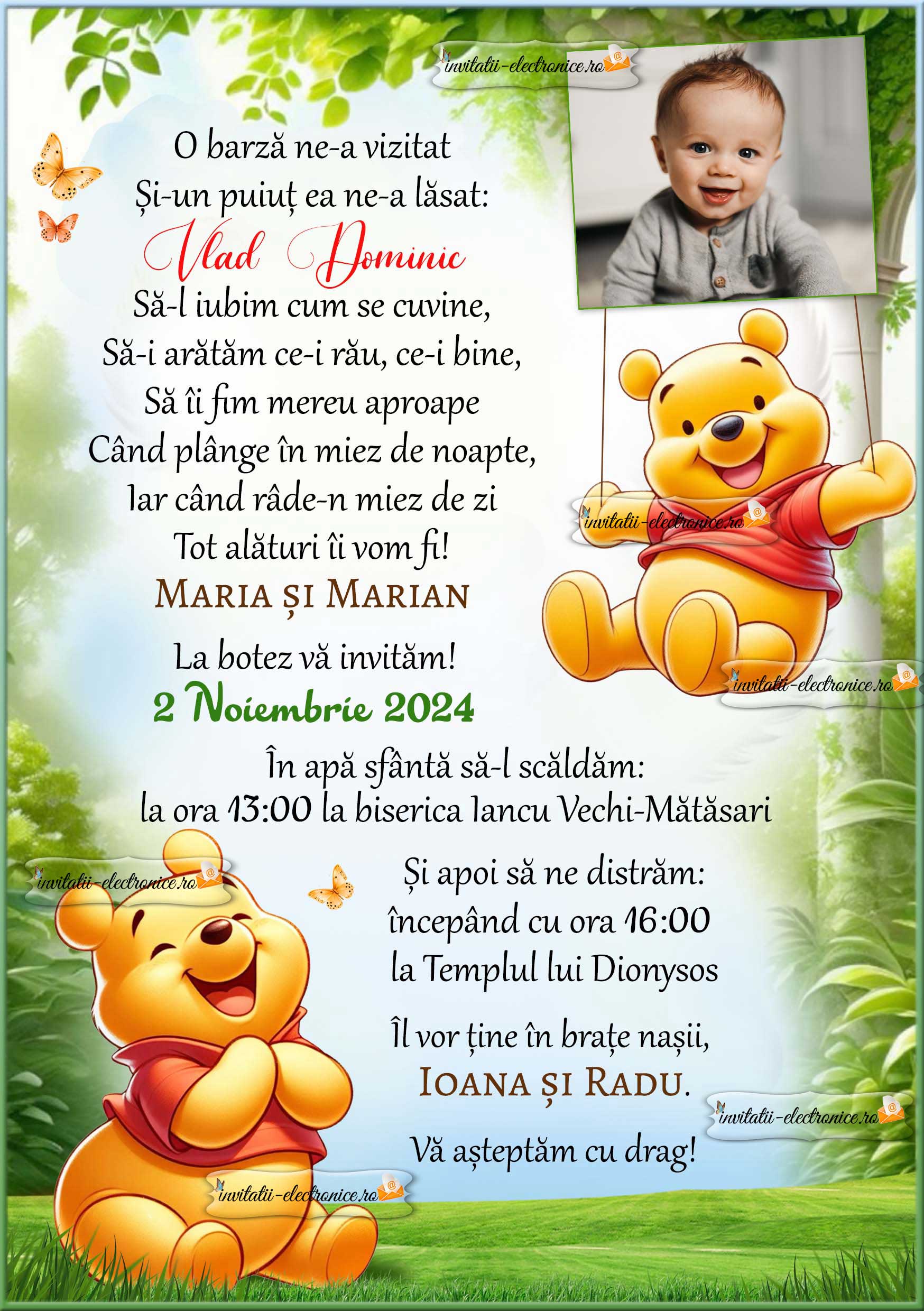 Invitatie la botez cu ursuletul Winnie