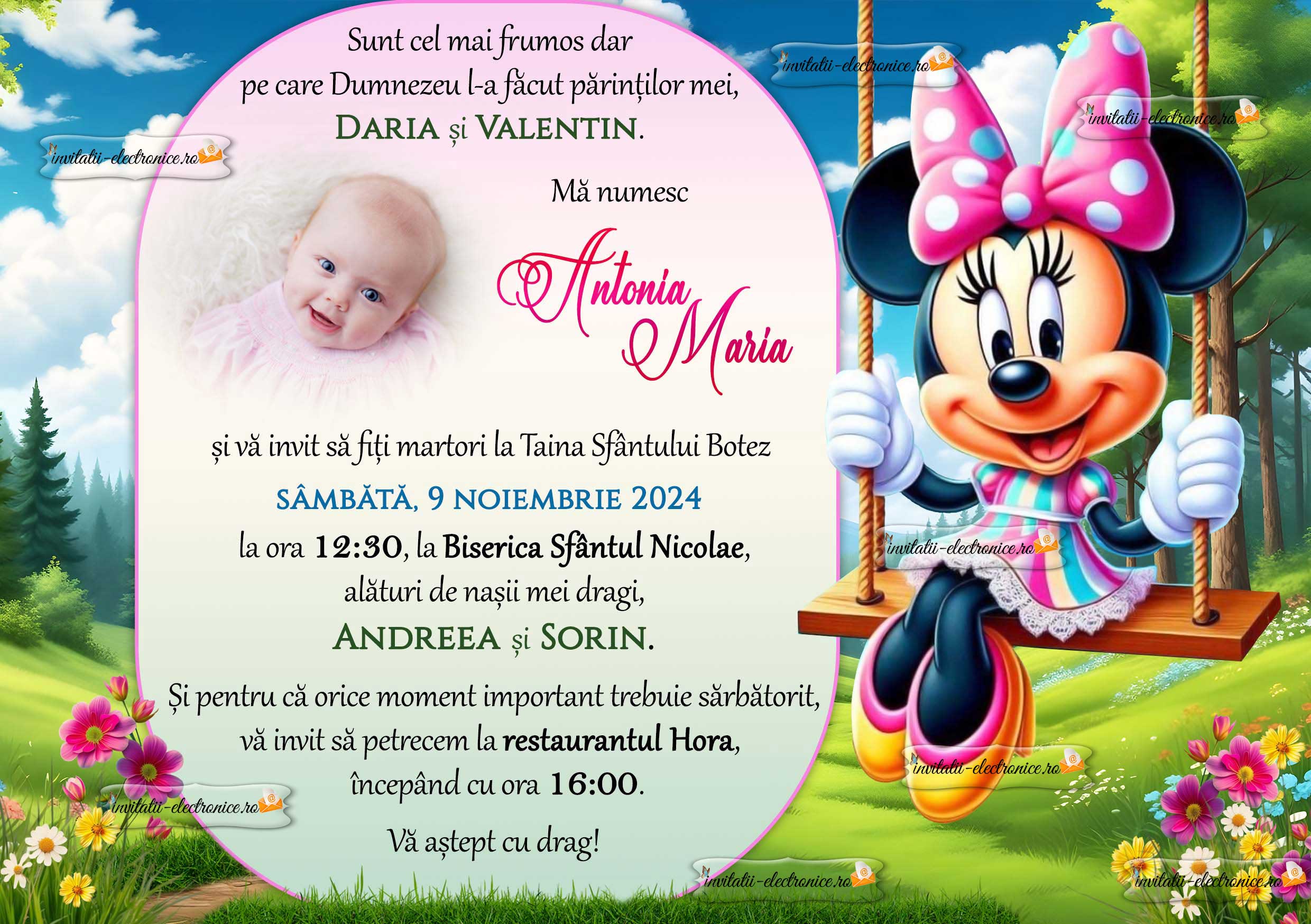 Invitatie la botez cu Minnie Mouse