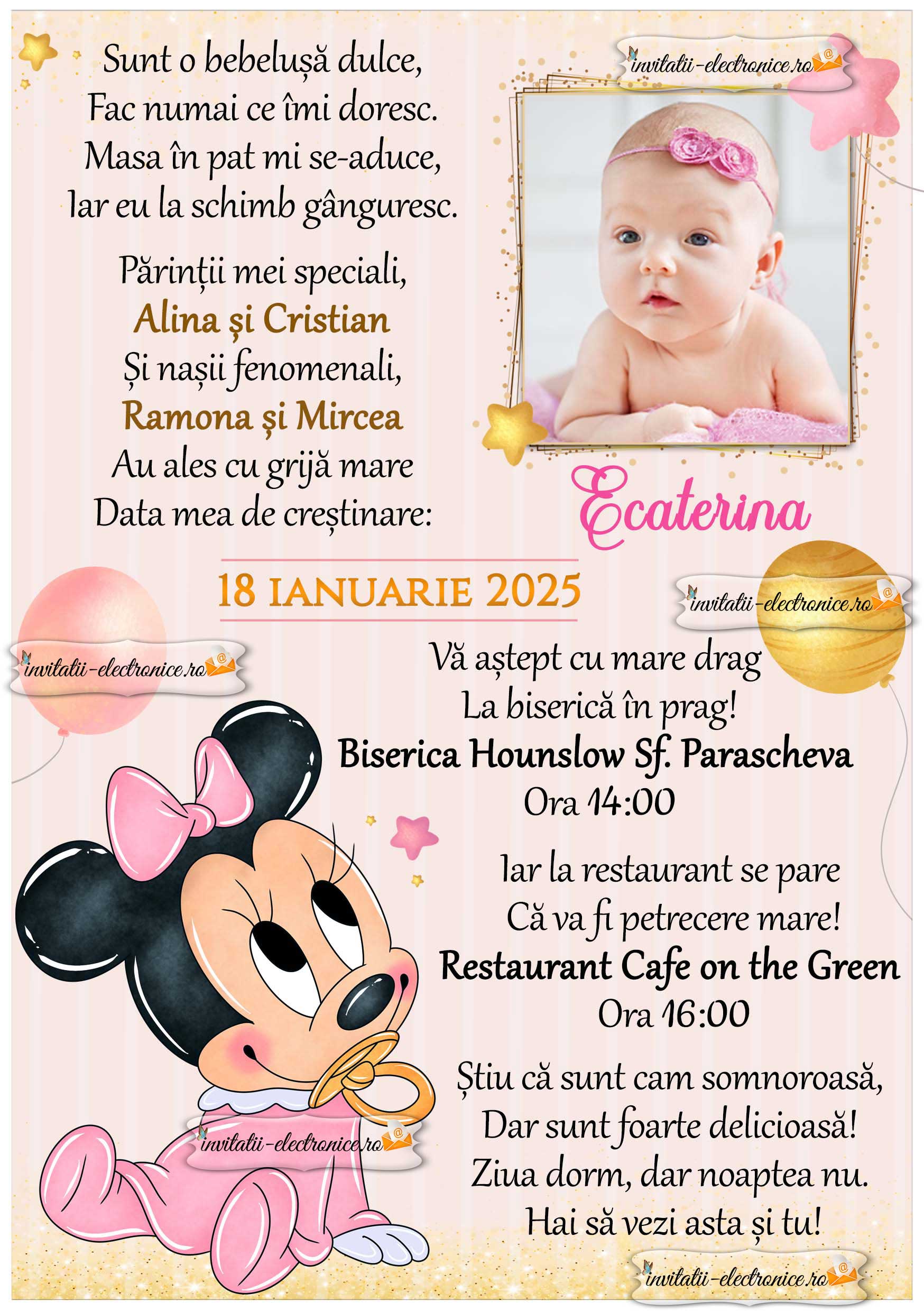 Invitatie la botez cu Minnie Mouse bebe