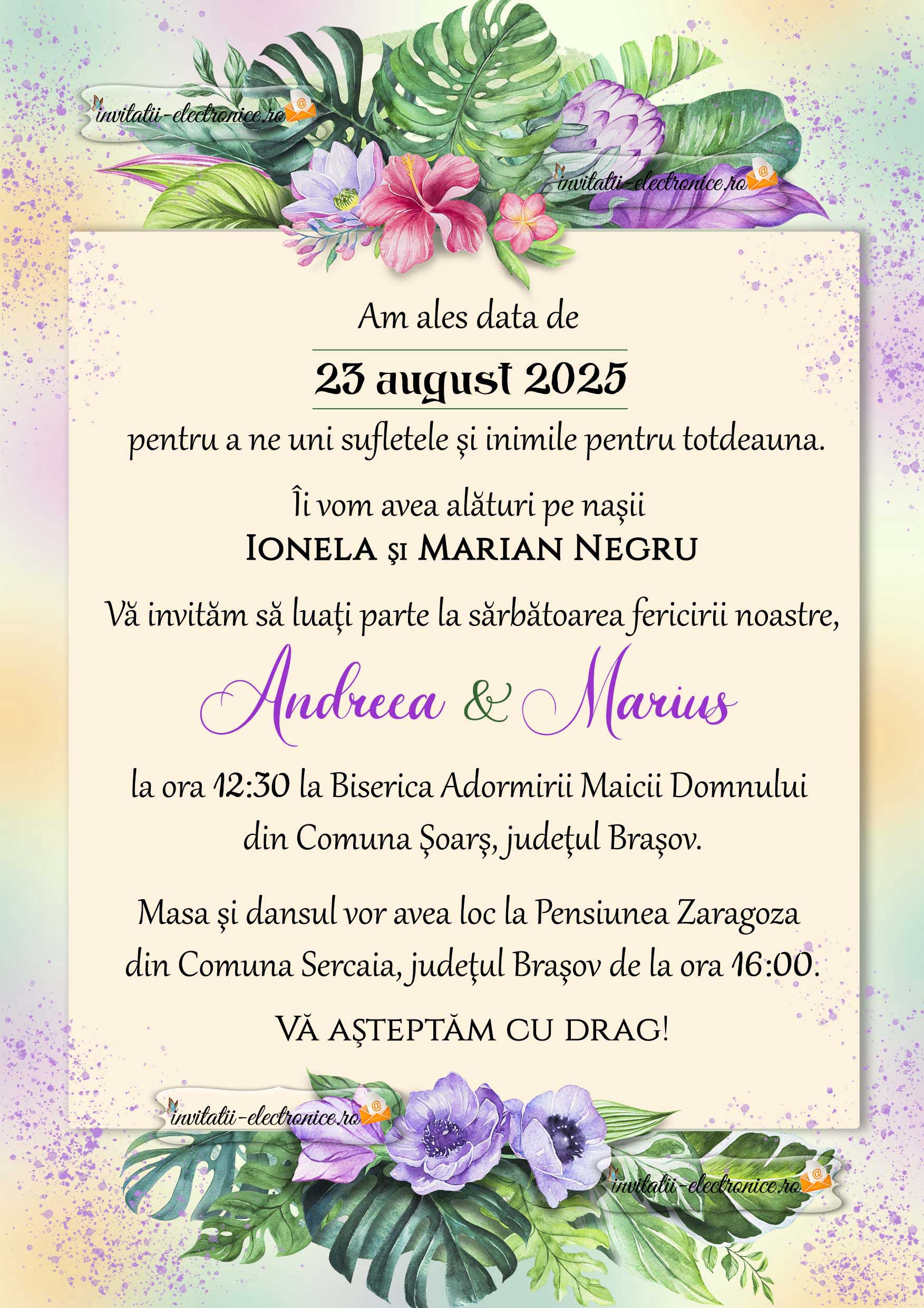 Invitatie de nunta cu flori