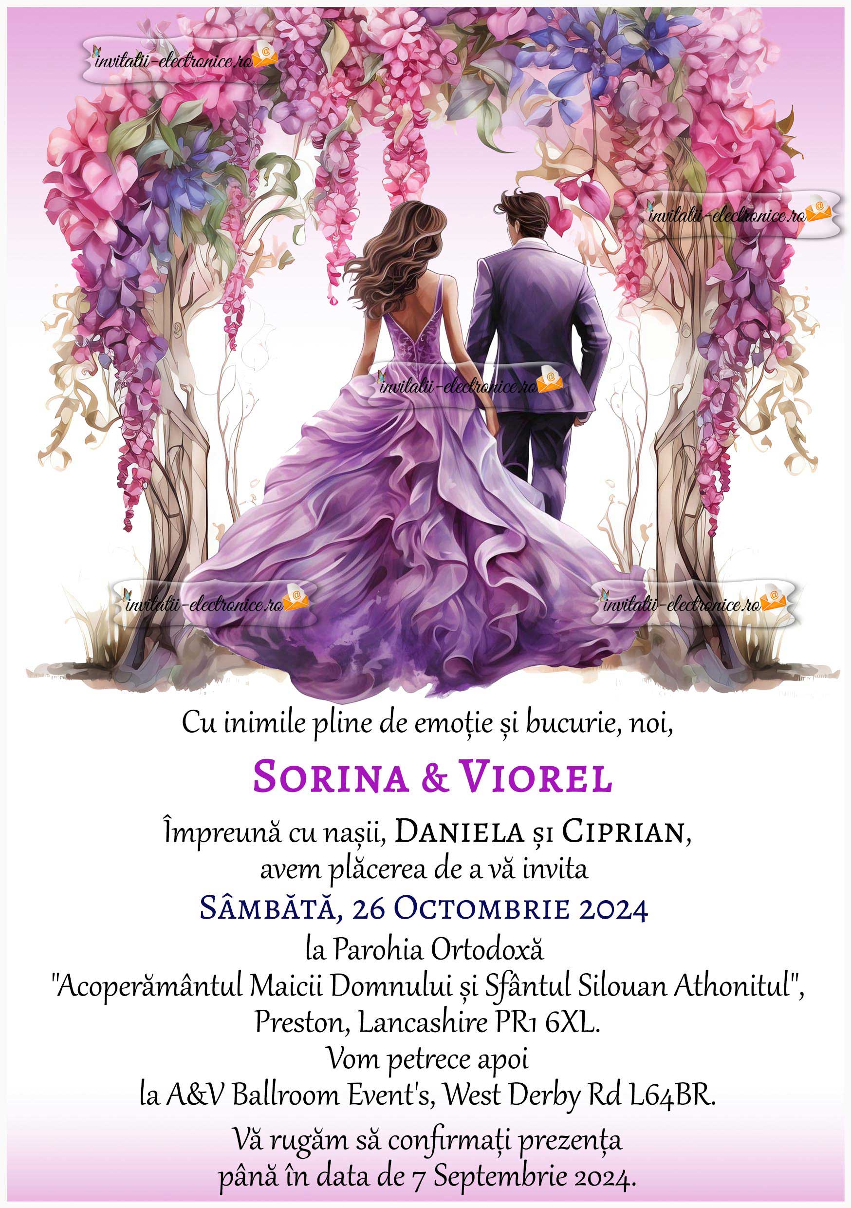 Invitatie la nunta cu mov