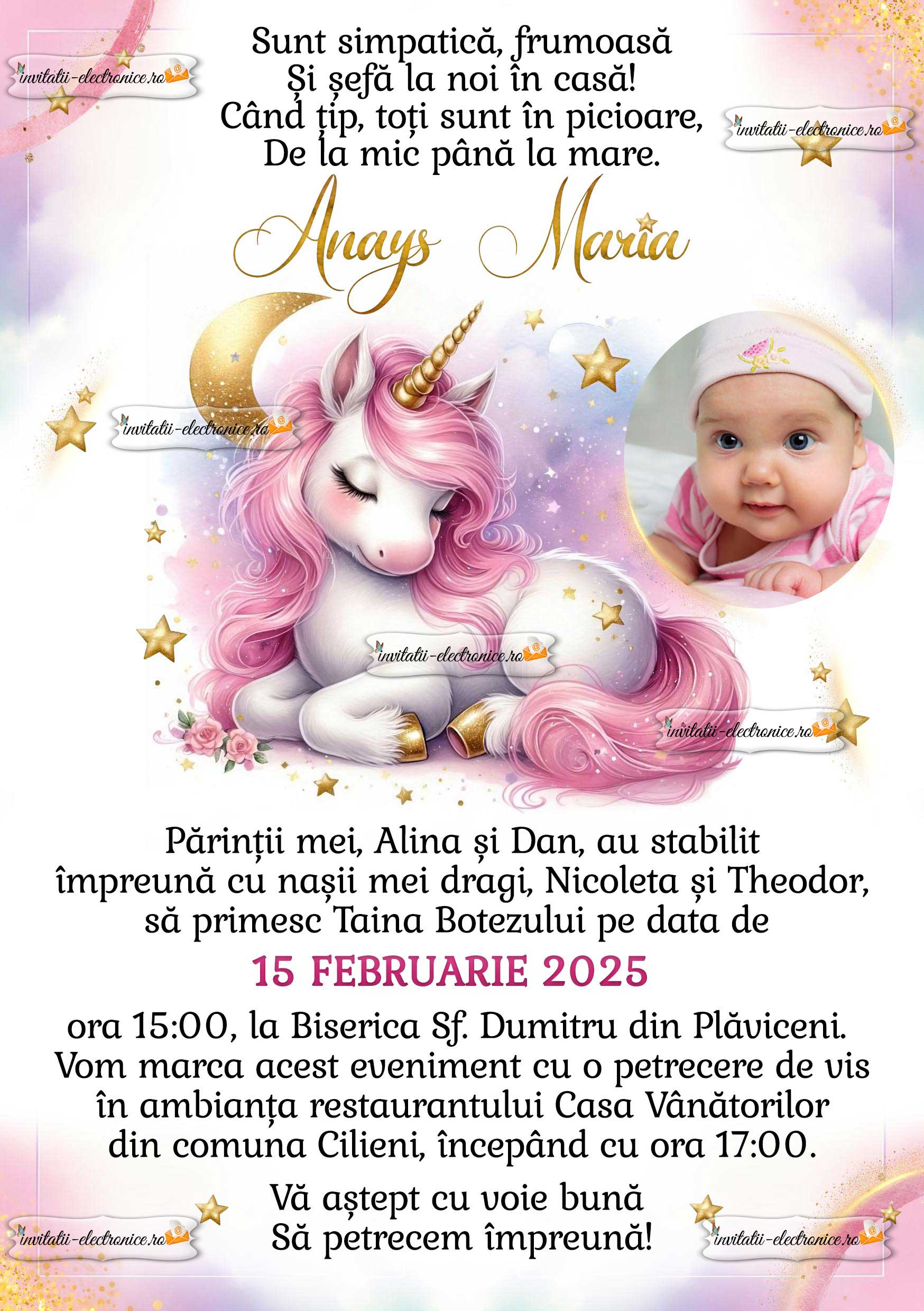 Invitatie de botez cu unicorn