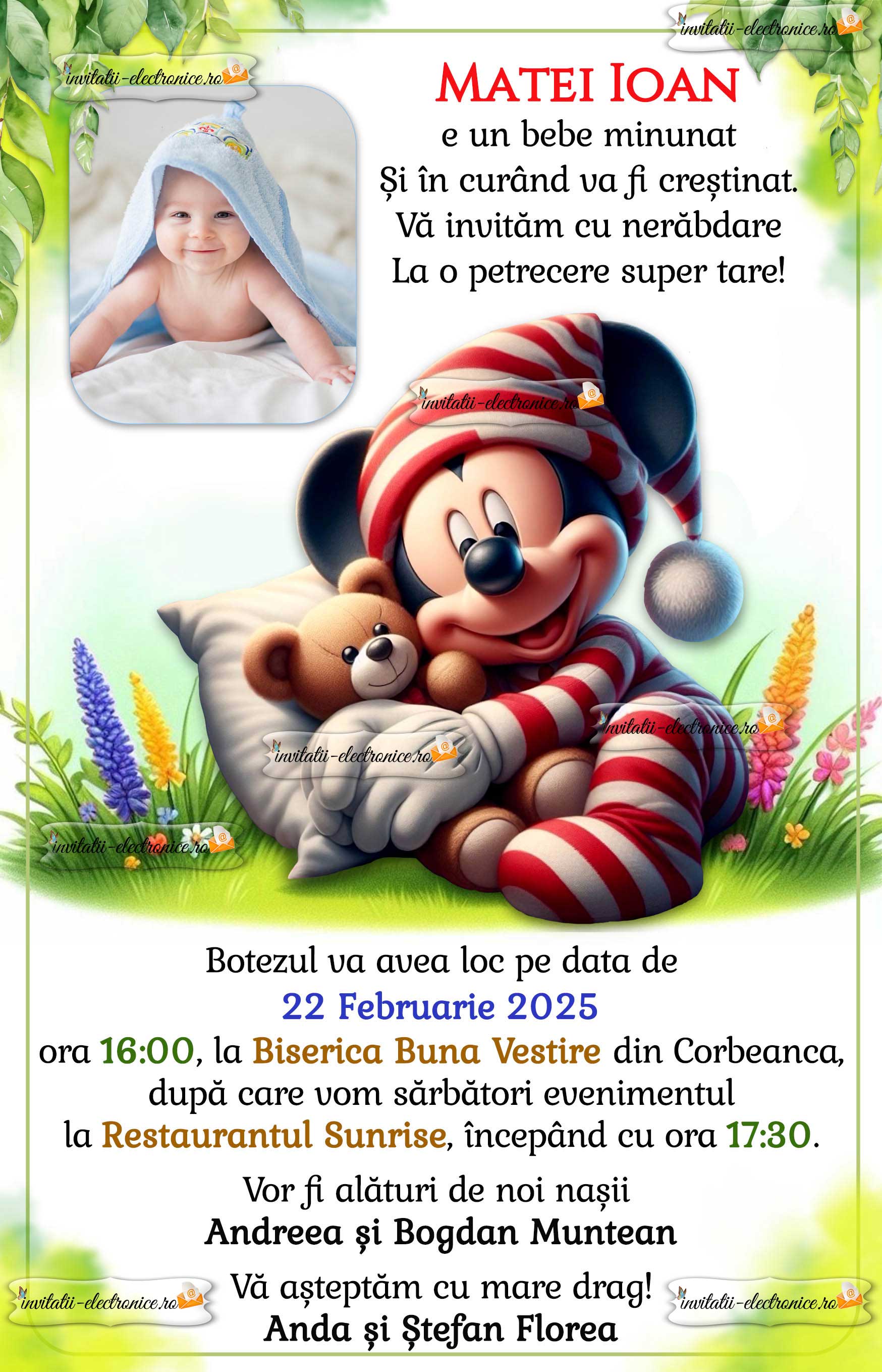 Invitație la botez cu Mickey Mouse 