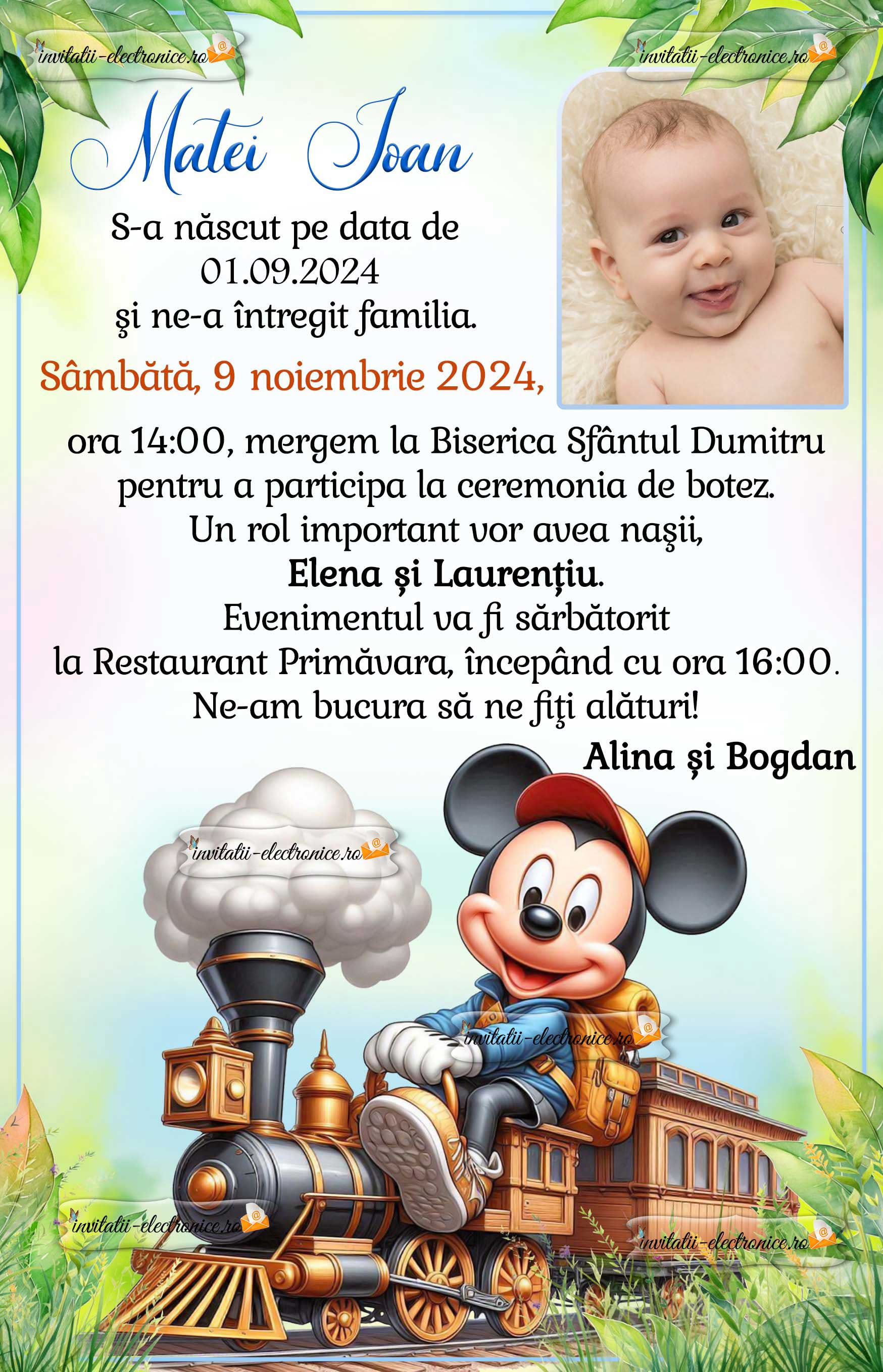 Invitatie la botez cu Mickey Mouse