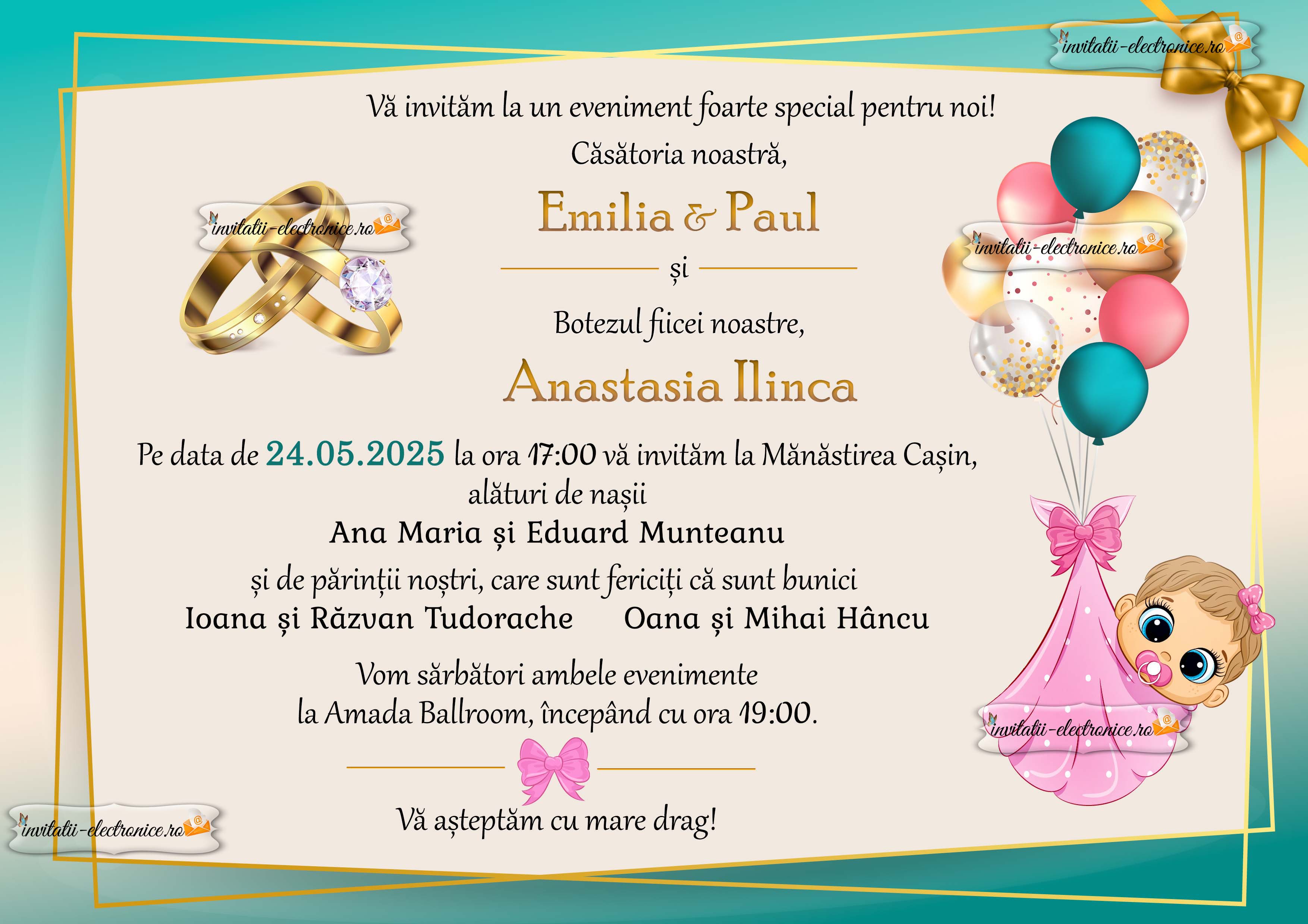 Invitatie nunta + botez fetita