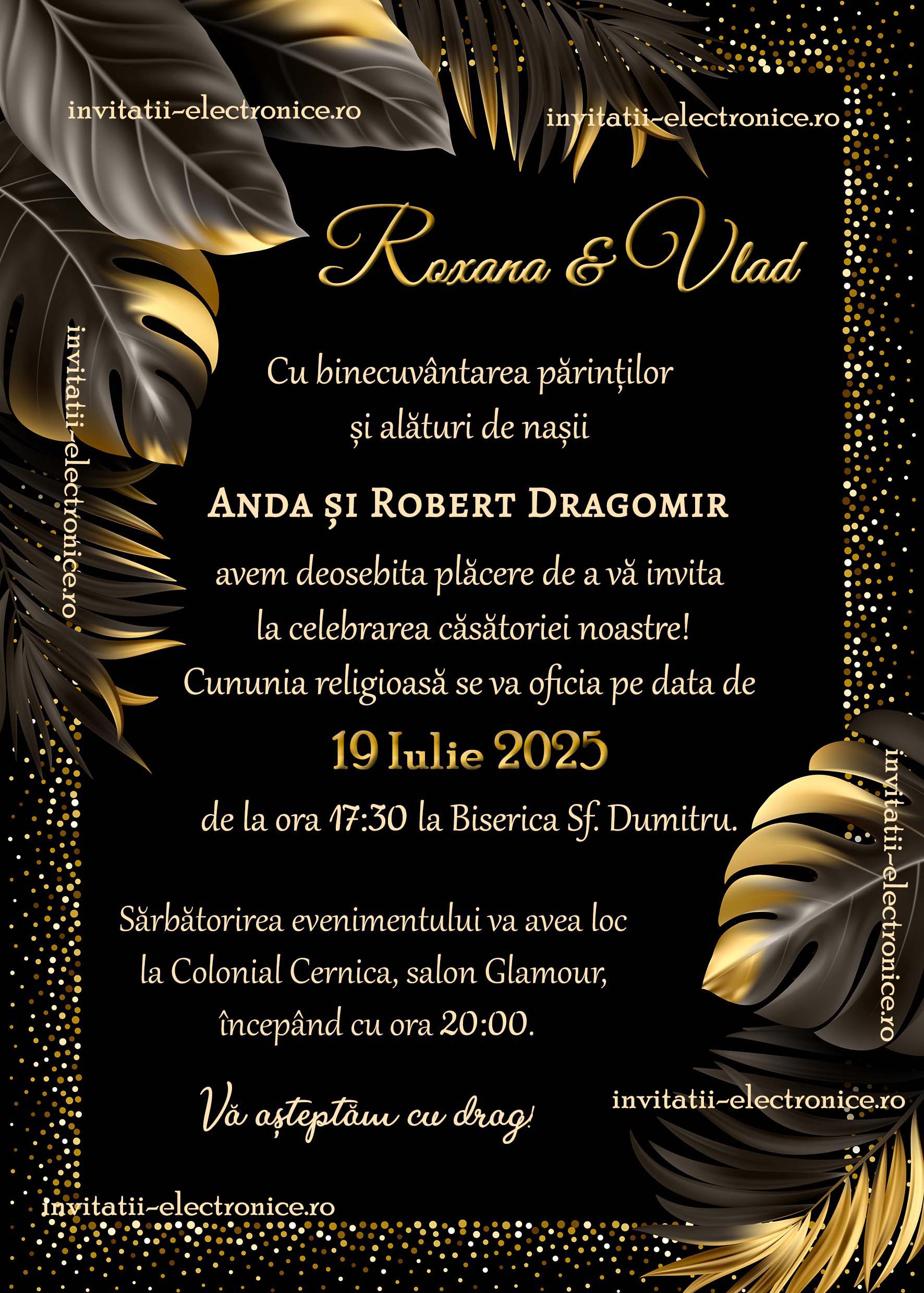 Invitatie de nunta cu auriu