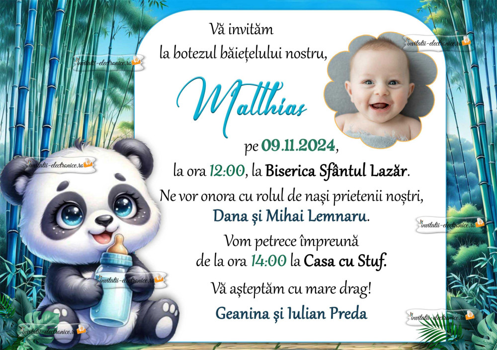 Invitatie de botez cu ursulet panda