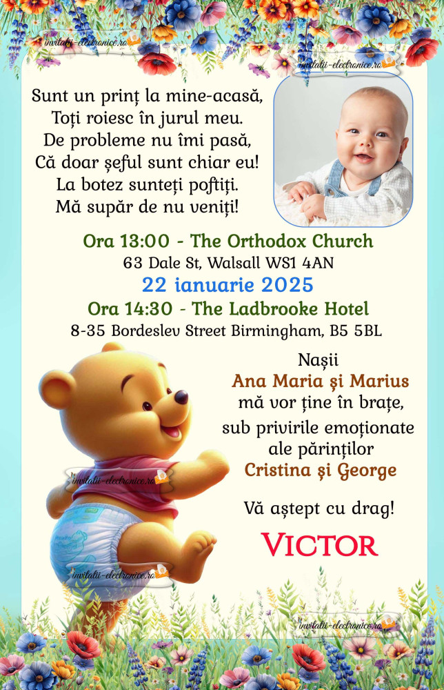 Invitatie de botez cu ursuletul Winnie