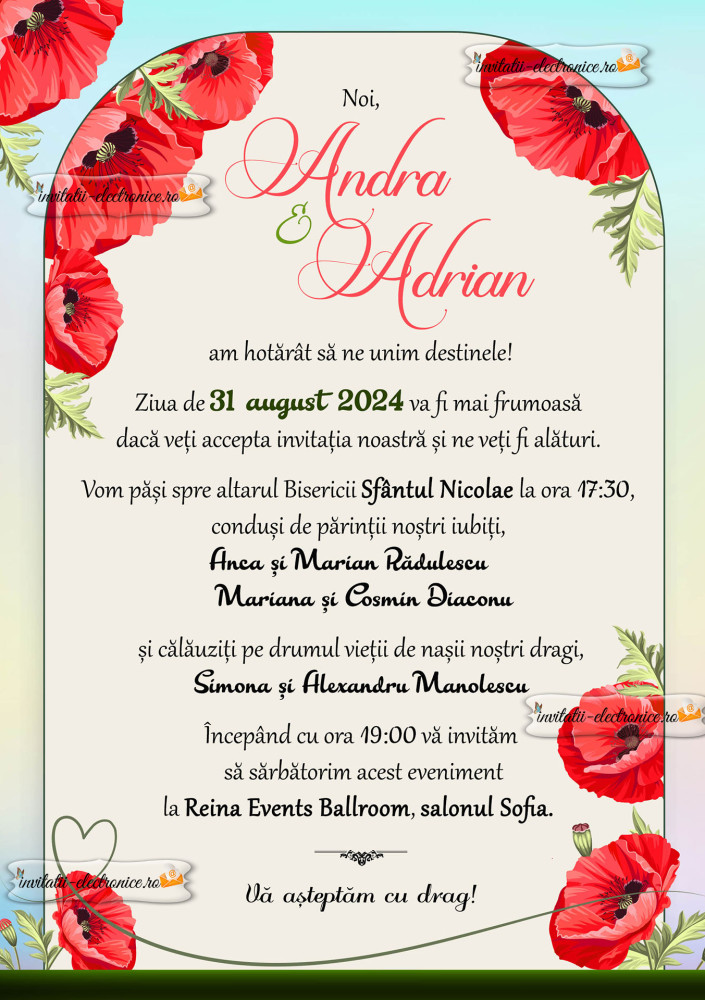 Invitatie de nunta cu maci