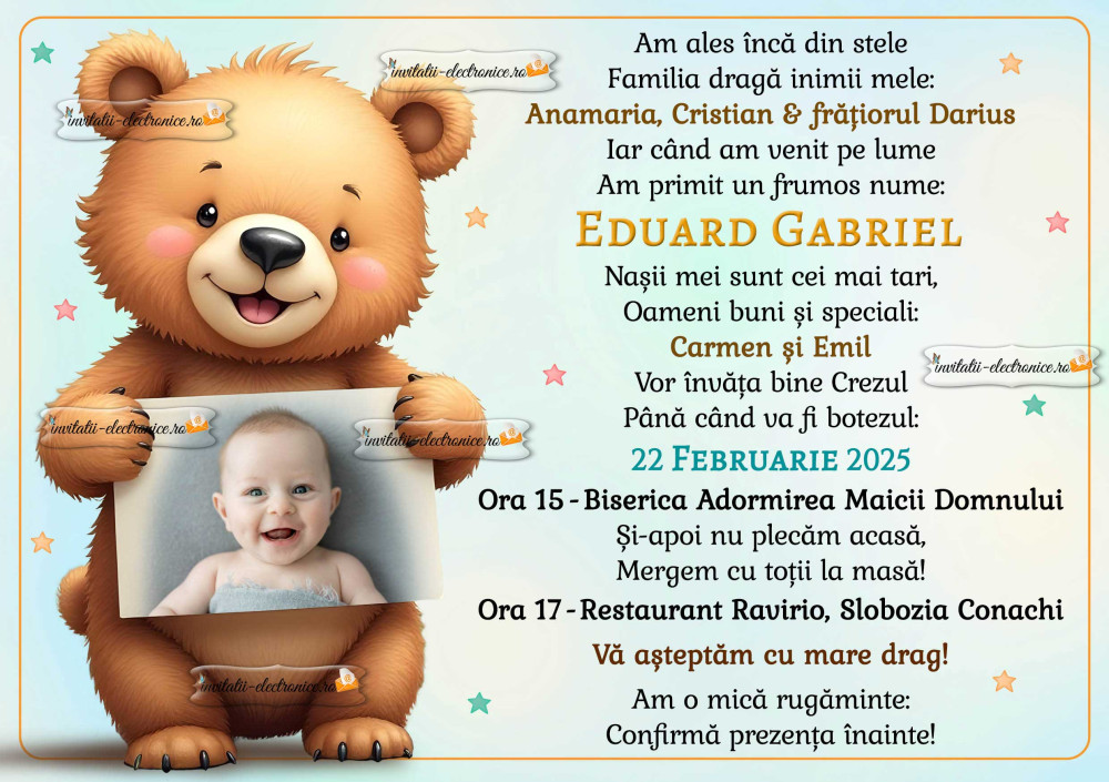 Invitatie la botez cu ursulet