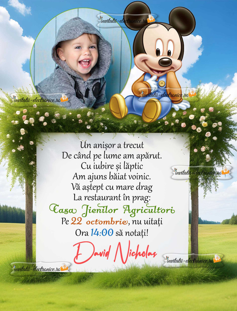 Invitatie digitala cu Mickey Mouse