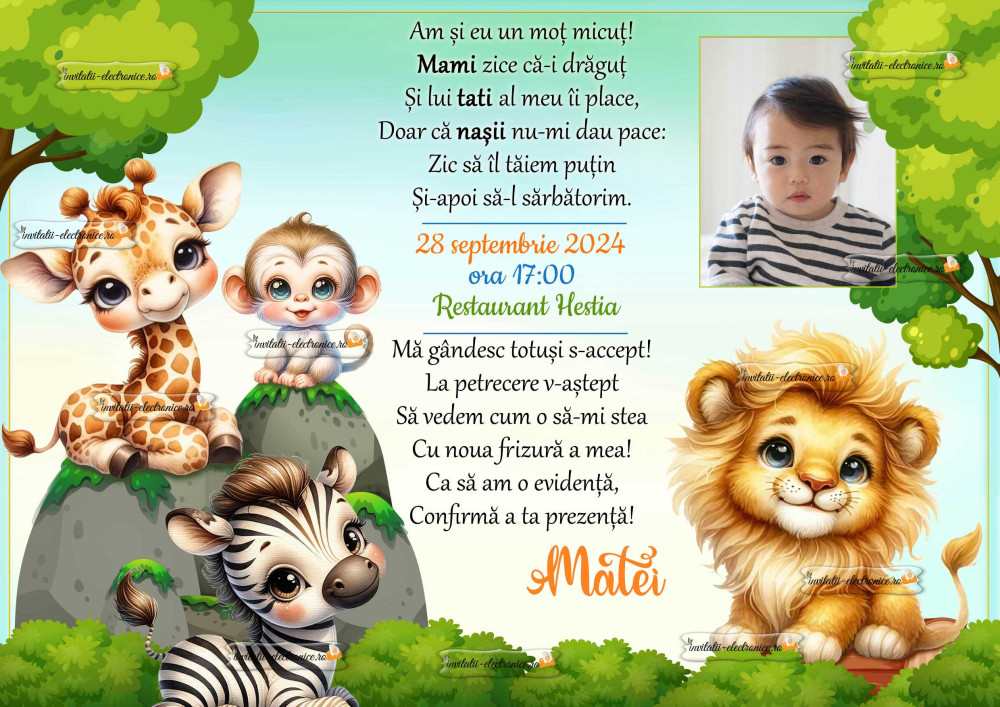 Invitatie digitala cu animale