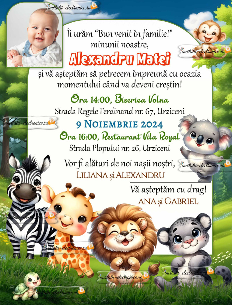 Invitatie la botez cu animale