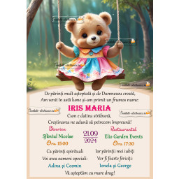 Invitatie de botez cu ursulet fetita