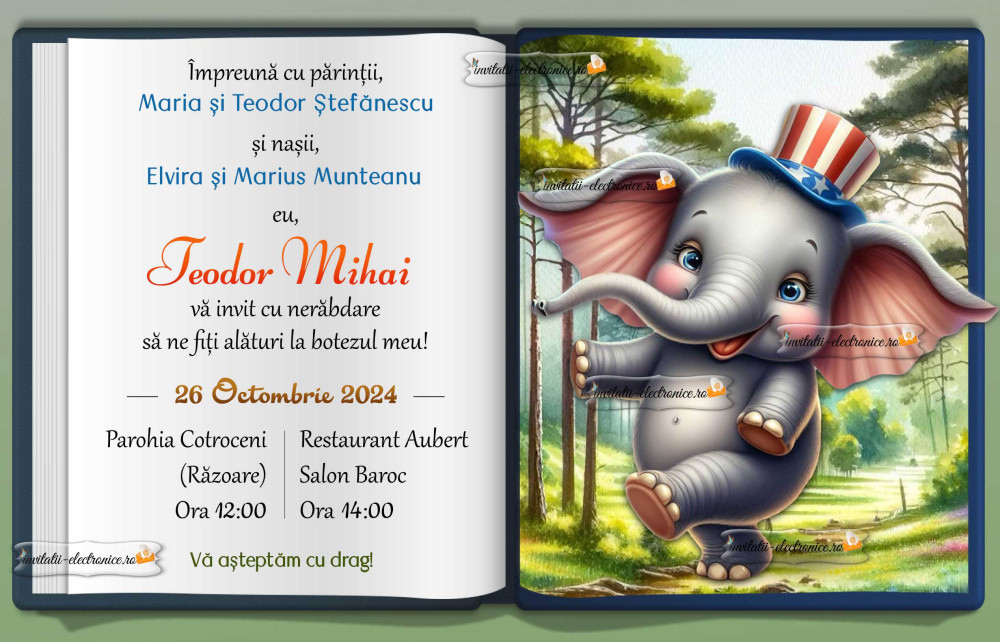 Invitatie de botez cu elefant