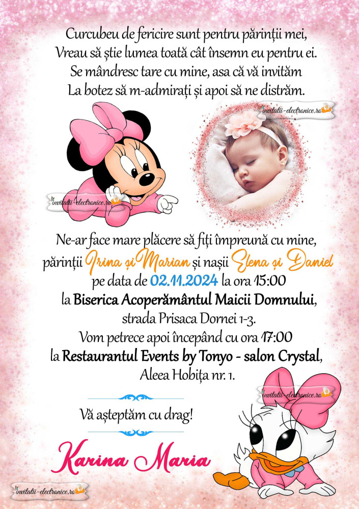 Invitatie de botez digitala cu Minnie si Daisy