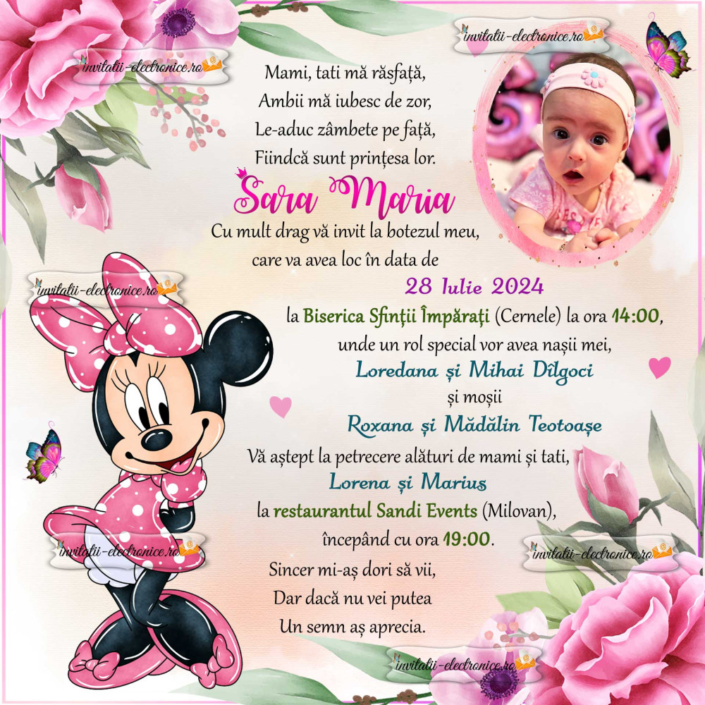 Invitatie de botez digitala cu Minnie Mouse