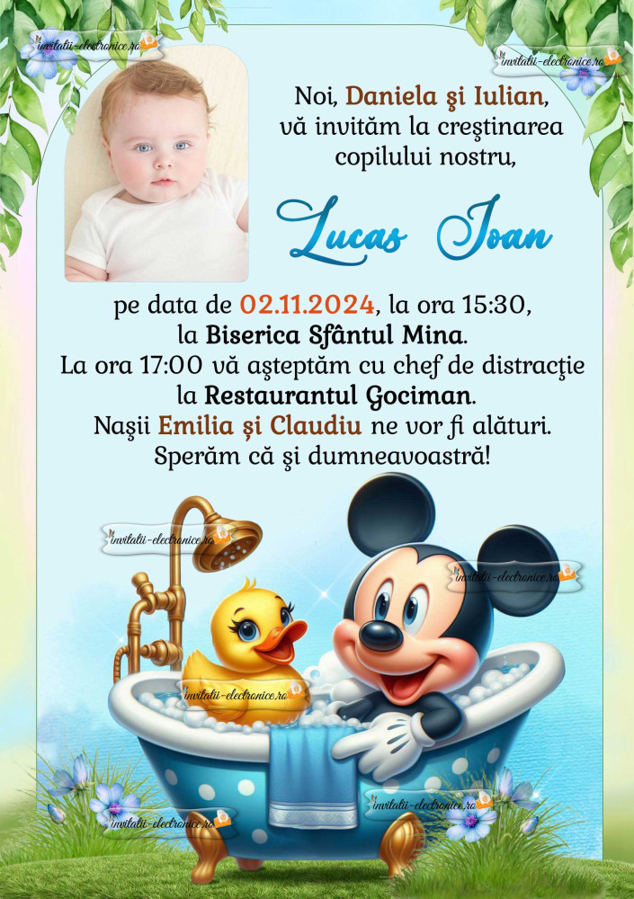 Invitatie la botez cu Mickey Mouse 