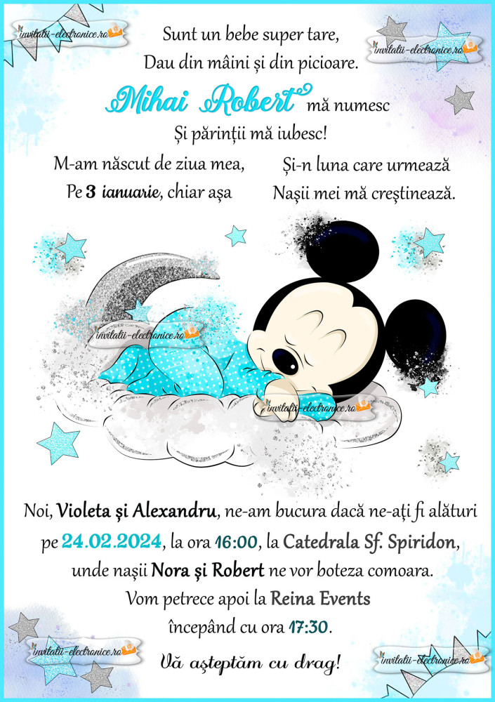 Invitatie de botez cu Mickey Mouse