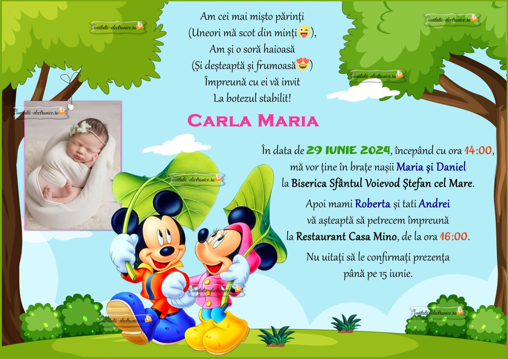 Invitatie digitala cu Minnie si Mickey