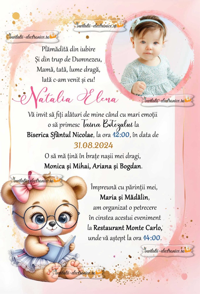 Invitatie la botez de fetita