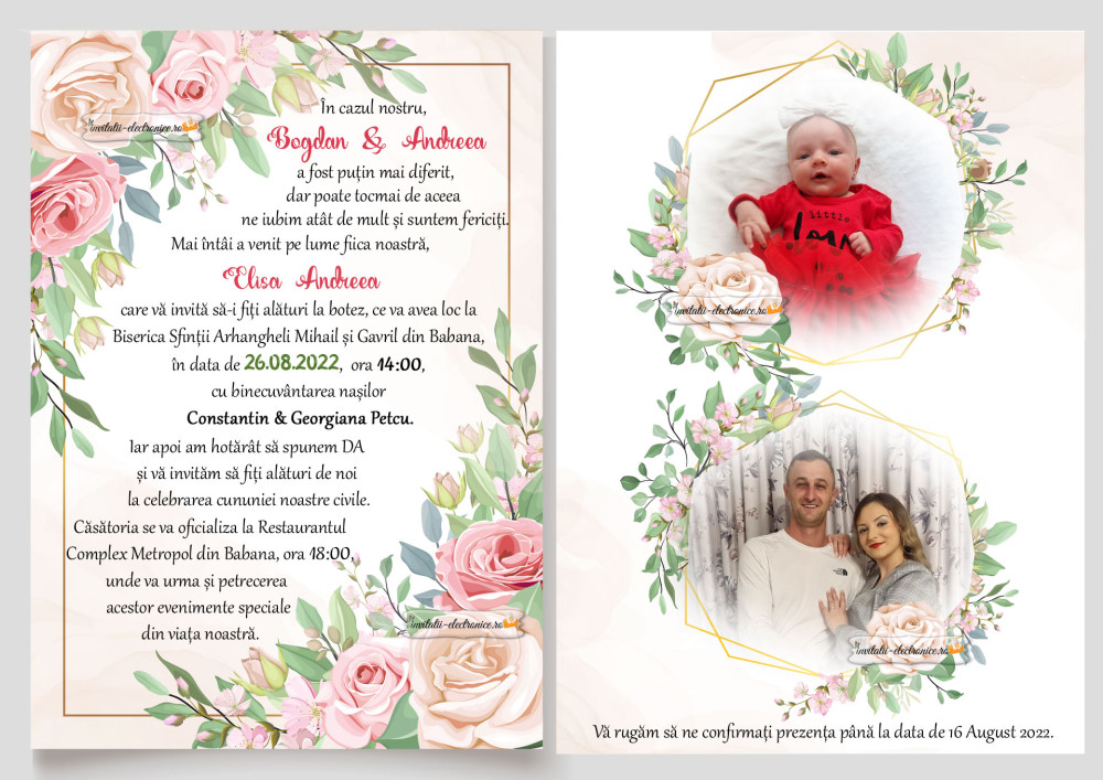 Invitatie la nunta si botezul unei fetite