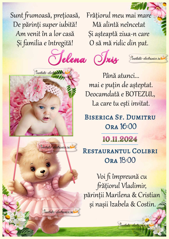 Invitatie la botez cu ursulet