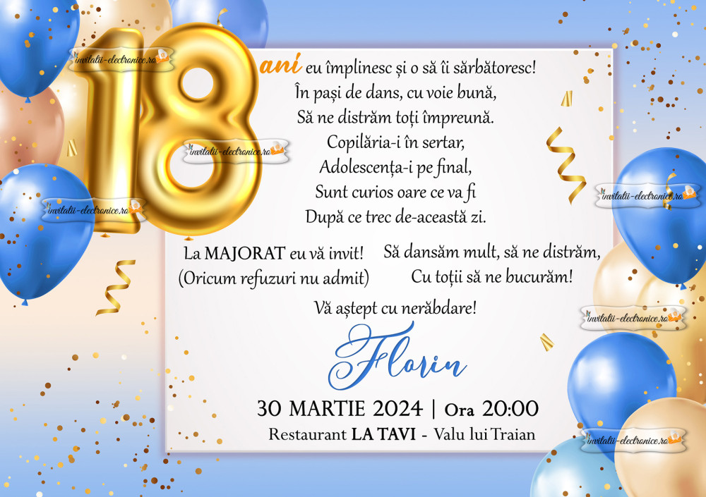 Invitatie la majorat baiat