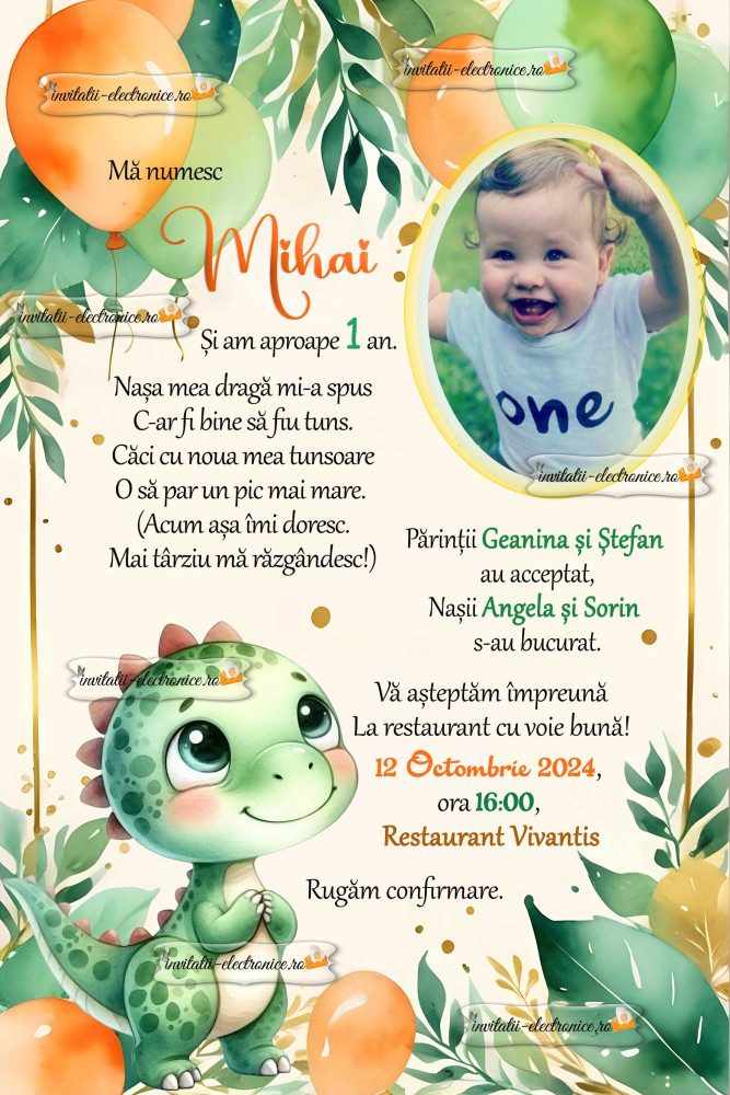 Invitatie la petrecere cu dinozaur