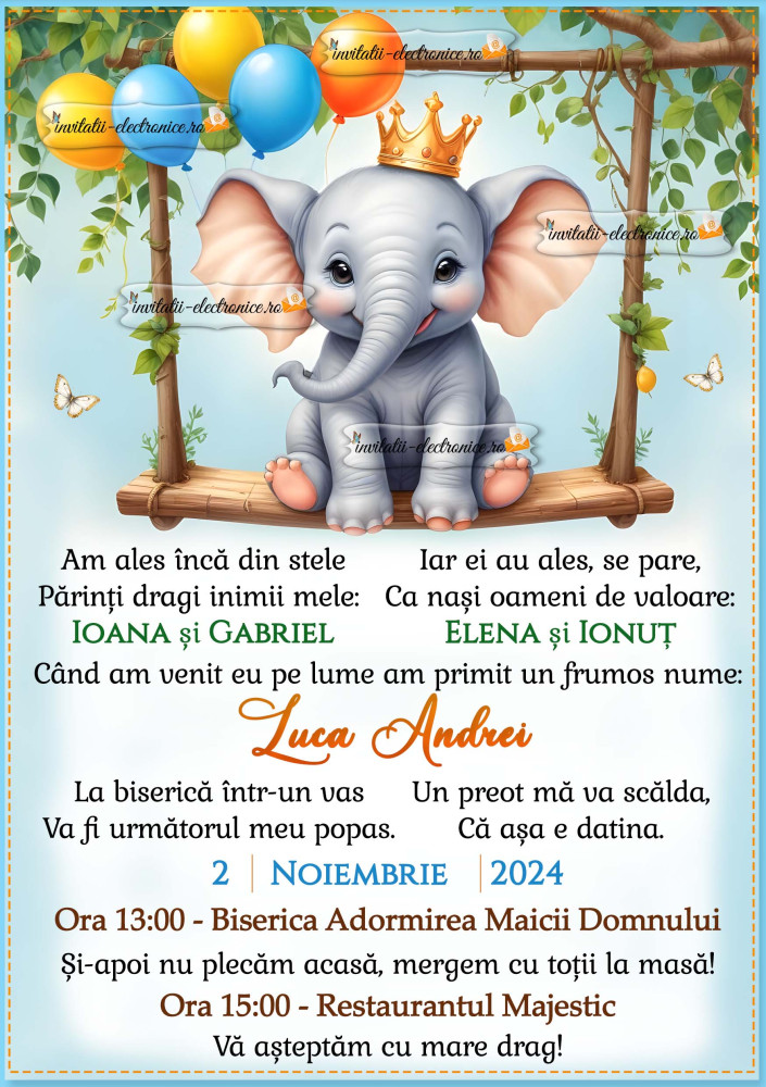 Invitatie la botez cu elefant