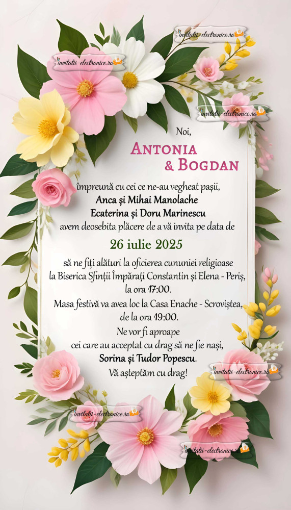 Invitatie la nunta cu flori